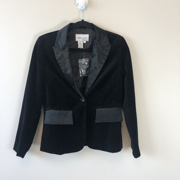 Vintage Tower Hill Collection Black Velvet Tuxedo Blazer Jacket Size XS/S NWOT’s - Picture 4 of 11